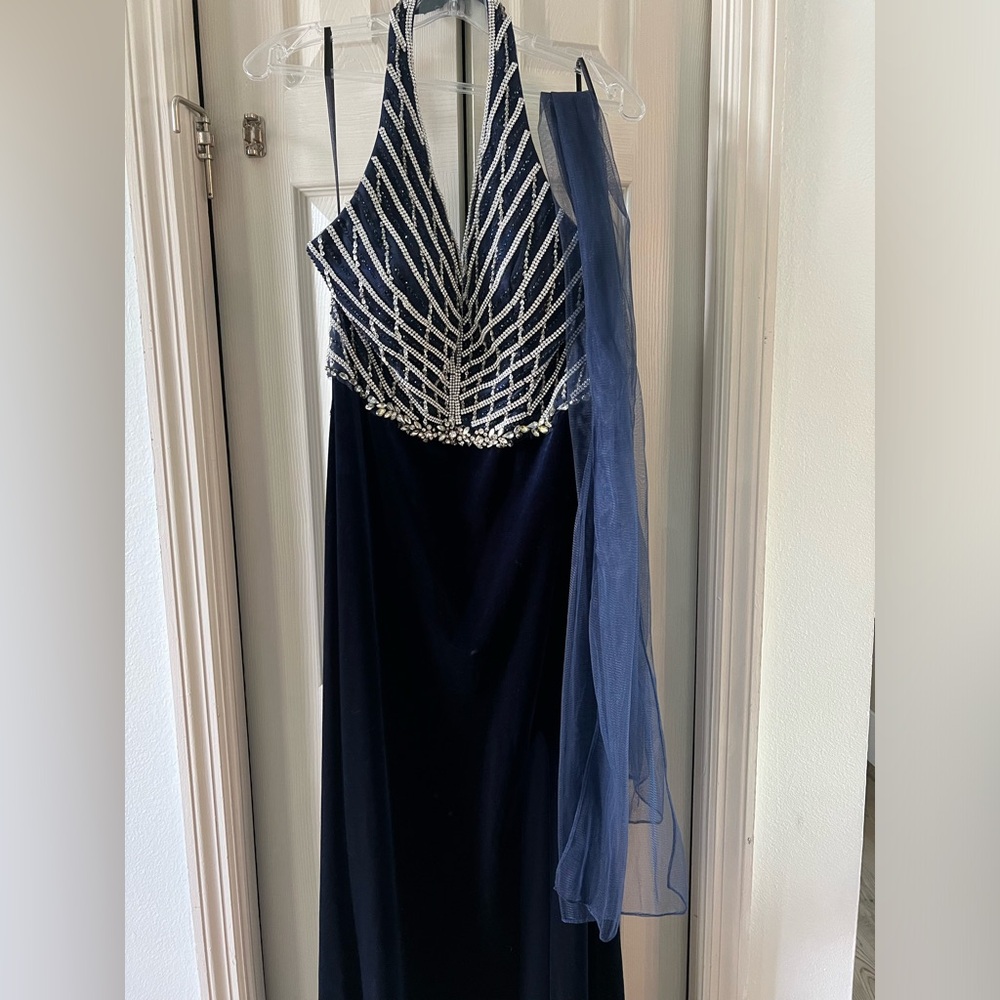 Amelia Couture Full length gown - Sequin Midnight blue velvet